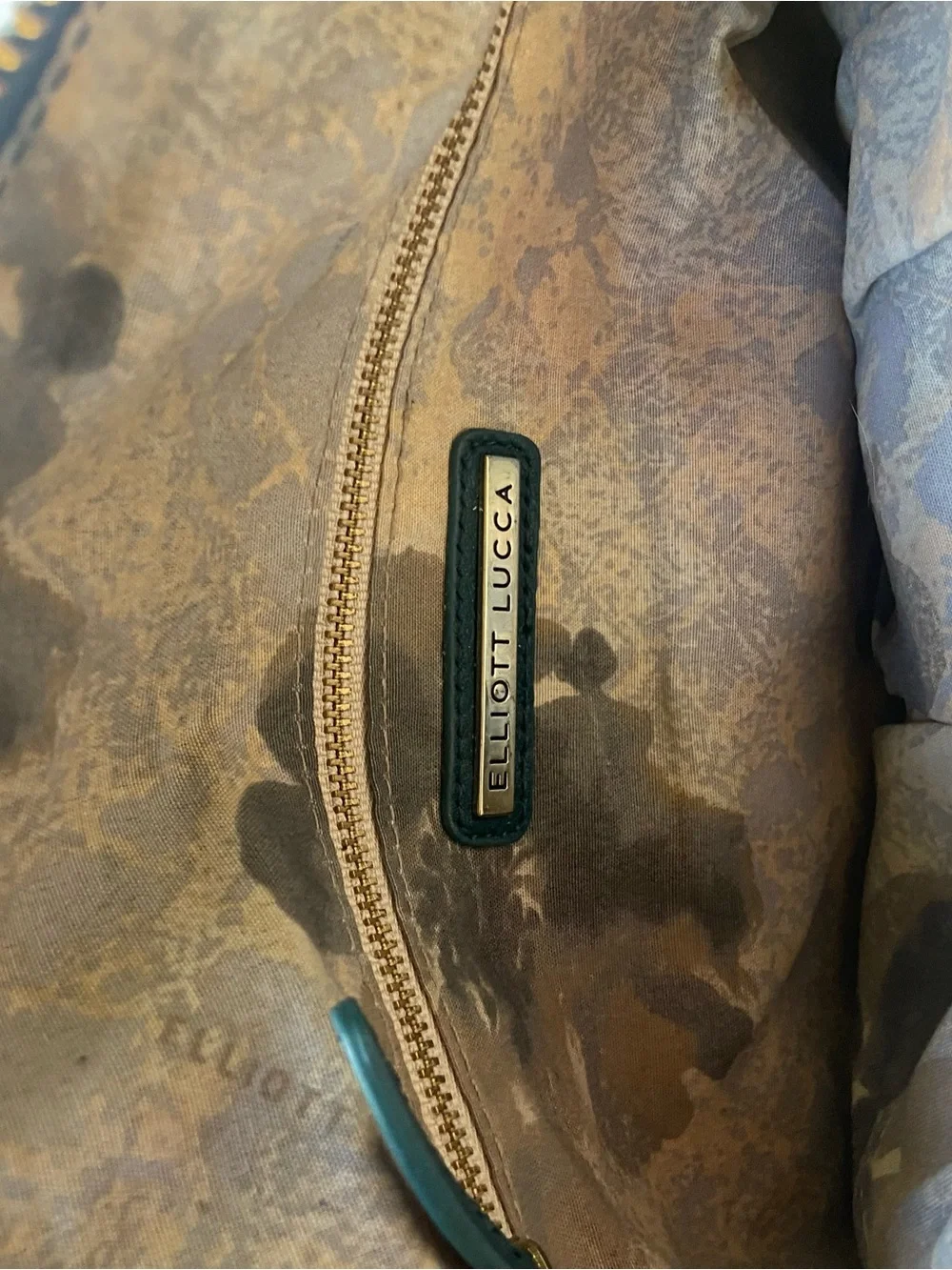 Elliott Lucca Teal Woven Leather Shoulder Bag with Branded Plaque